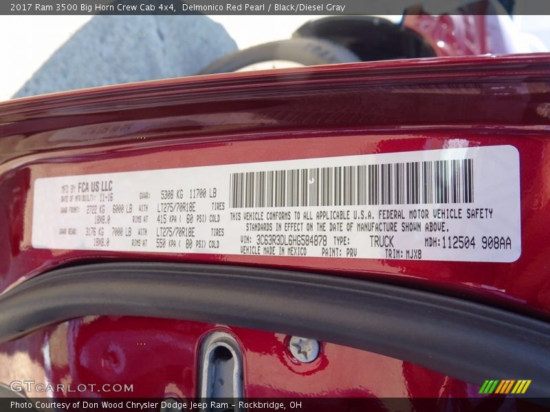 Delmonico Red Pearl / Black/Diesel Gray 2017 Ram 3500 Big Horn Crew Cab 4x4