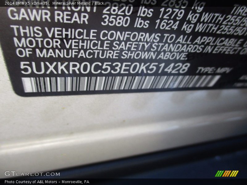 Mineral Silver Metallic / Black 2014 BMW X5 xDrive35i