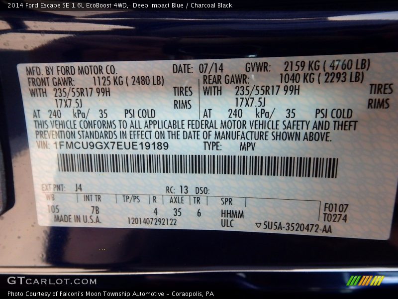 Deep Impact Blue / Charcoal Black 2014 Ford Escape SE 1.6L EcoBoost 4WD