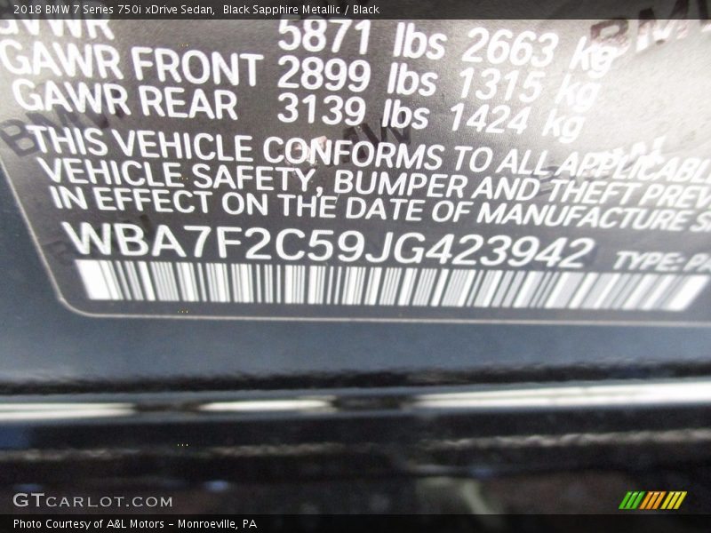 Black Sapphire Metallic / Black 2018 BMW 7 Series 750i xDrive Sedan