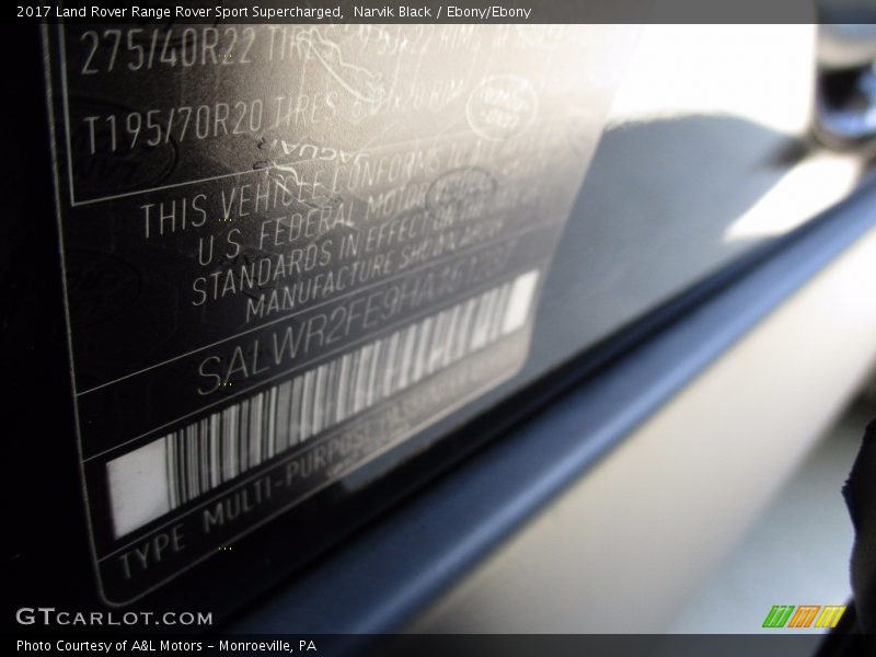 Narvik Black / Ebony/Ebony 2017 Land Rover Range Rover Sport Supercharged