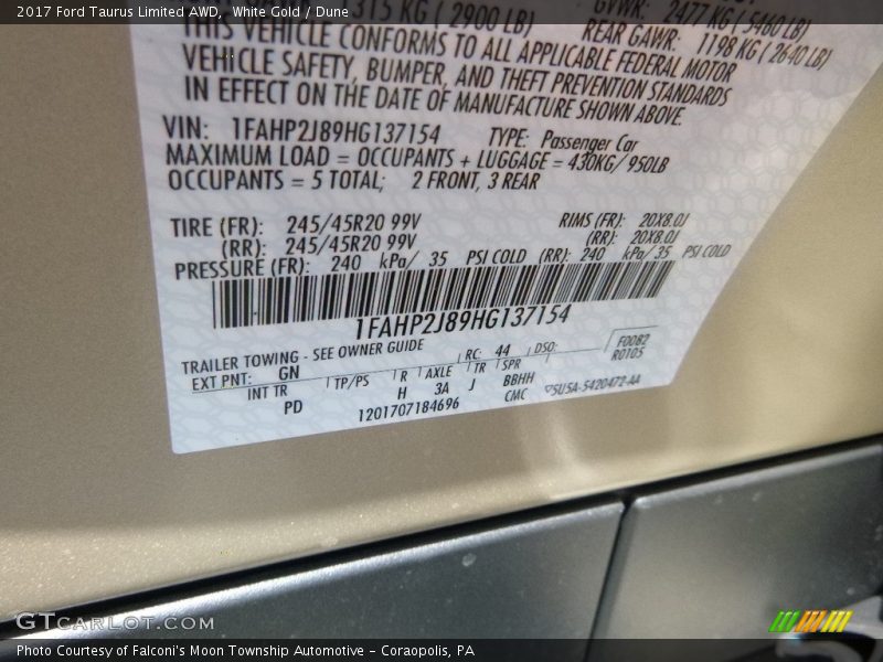 White Gold / Dune 2017 Ford Taurus Limited AWD