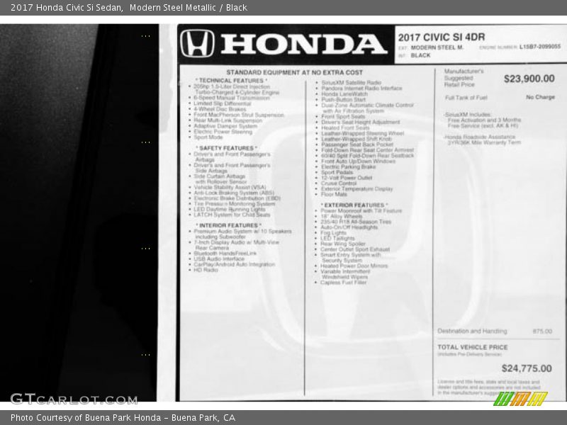 Modern Steel Metallic / Black 2017 Honda Civic Si Sedan