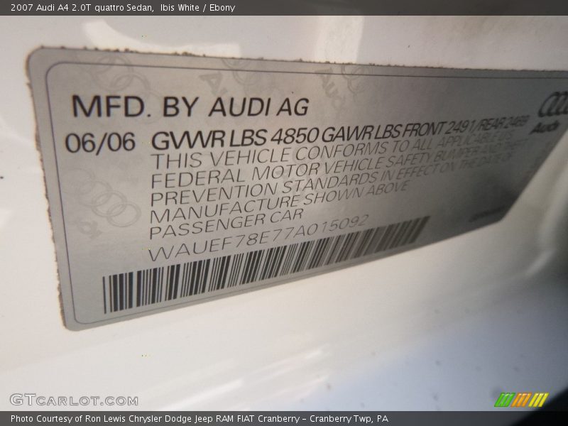 Ibis White / Ebony 2007 Audi A4 2.0T quattro Sedan