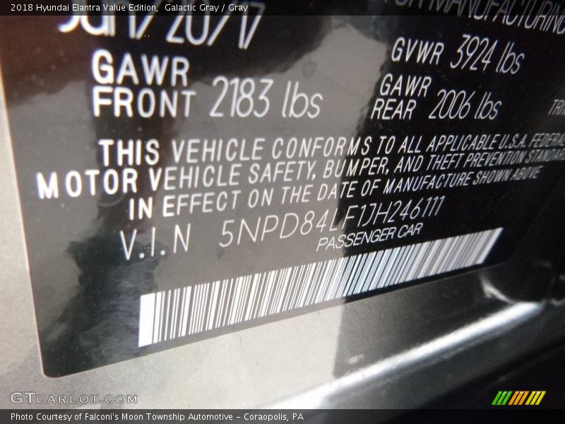 Galactic Gray / Gray 2018 Hyundai Elantra Value Edition
