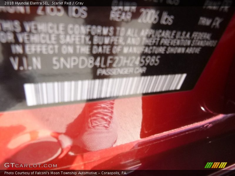 Scarlet Red / Gray 2018 Hyundai Elantra SEL