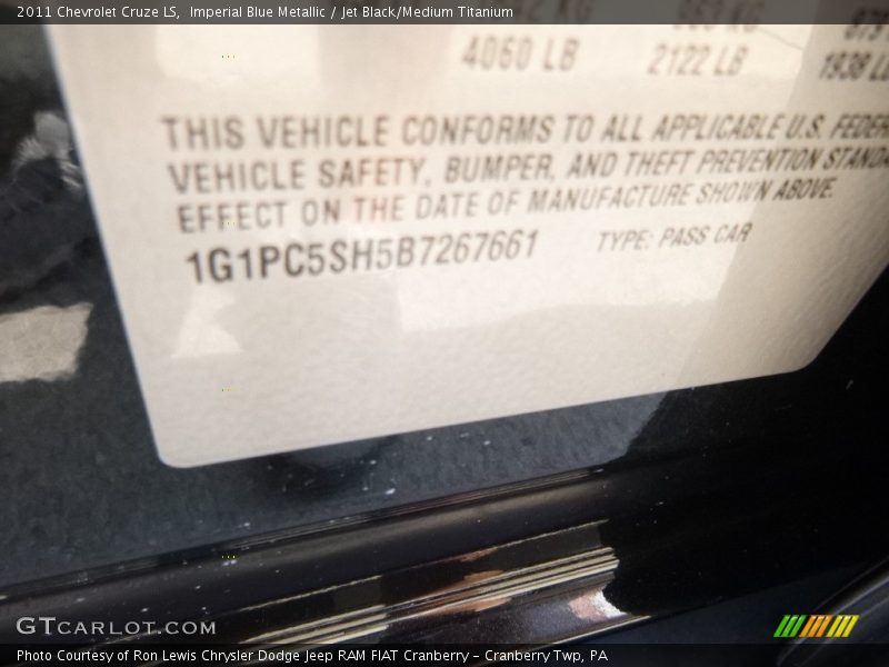Imperial Blue Metallic / Jet Black/Medium Titanium 2011 Chevrolet Cruze LS