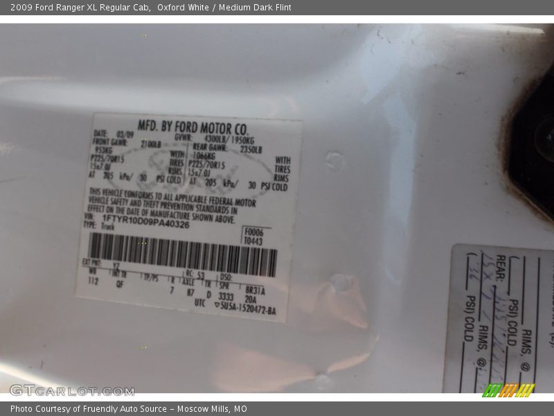 Oxford White / Medium Dark Flint 2009 Ford Ranger XL Regular Cab