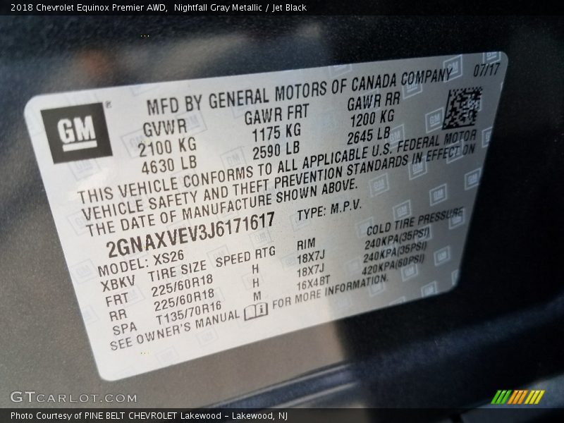 Nightfall Gray Metallic / Jet Black 2018 Chevrolet Equinox Premier AWD