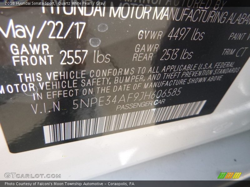 Quartz White Pearl / Gray 2018 Hyundai Sonata Sport