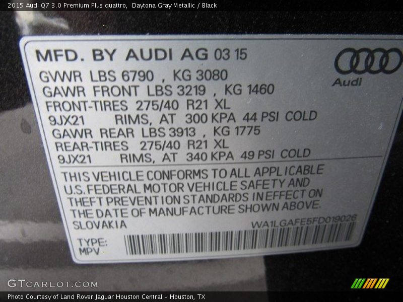 Daytona Gray Metallic / Black 2015 Audi Q7 3.0 Premium Plus quattro