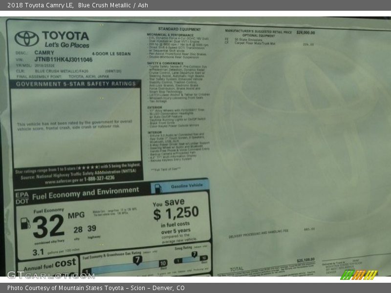 Blue Crush Metallic / Ash 2018 Toyota Camry LE