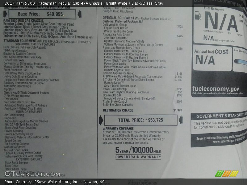 Bright White / Black/Diesel Gray 2017 Ram 5500 Tradesman Regular Cab 4x4 Chassis