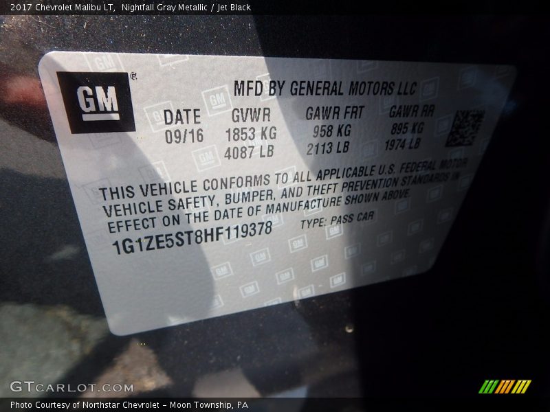 Nightfall Gray Metallic / Jet Black 2017 Chevrolet Malibu LT