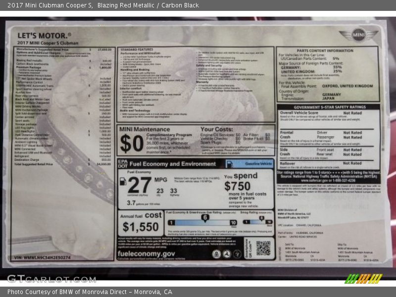 Blazing Red Metallic / Carbon Black 2017 Mini Clubman Cooper S