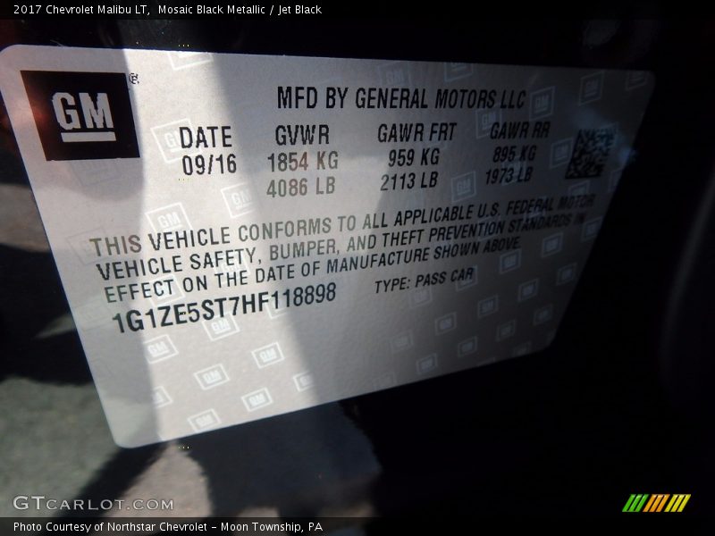 Mosaic Black Metallic / Jet Black 2017 Chevrolet Malibu LT