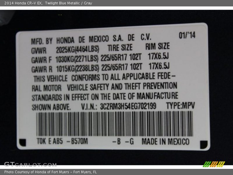 Twilight Blue Metallic / Gray 2014 Honda CR-V EX