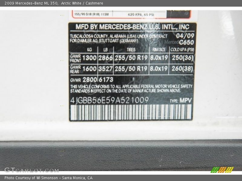 Arctic White / Cashmere 2009 Mercedes-Benz ML 350