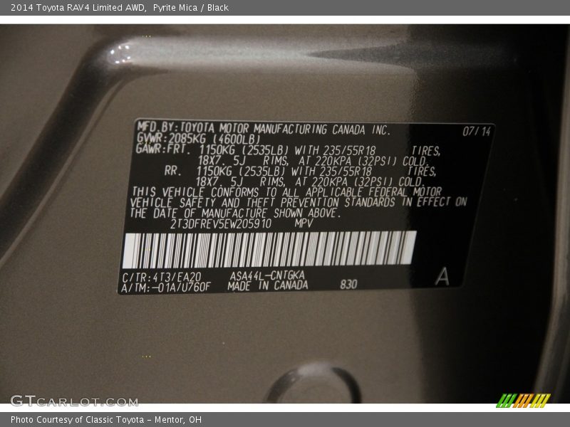 Pyrite Mica / Black 2014 Toyota RAV4 Limited AWD