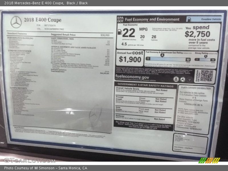 Black / Black 2018 Mercedes-Benz E 400 Coupe