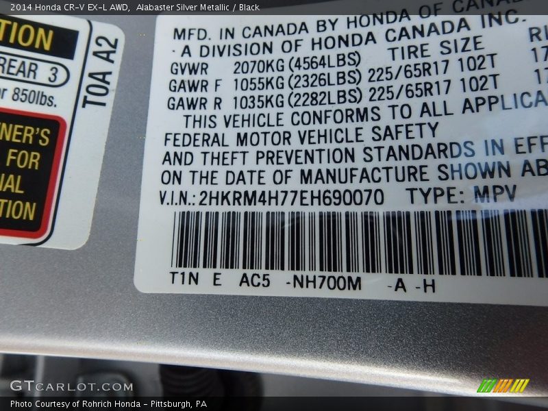 Alabaster Silver Metallic / Black 2014 Honda CR-V EX-L AWD