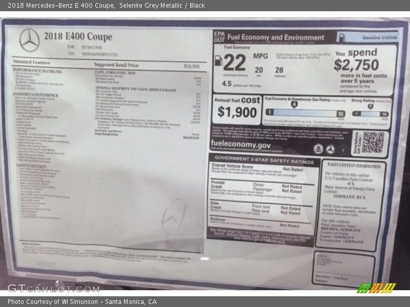 Selenite Grey Metallic / Black 2018 Mercedes-Benz E 400 Coupe