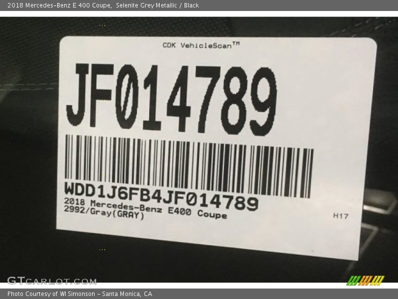 Selenite Grey Metallic / Black 2018 Mercedes-Benz E 400 Coupe