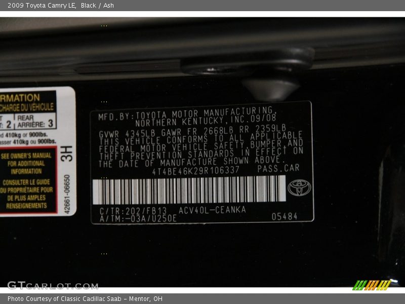 Black / Ash 2009 Toyota Camry LE