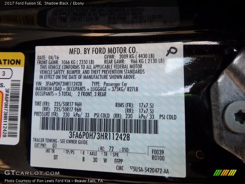 Shadow Black / Ebony 2017 Ford Fusion SE