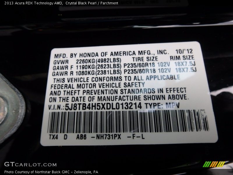 Crystal Black Pearl / Parchment 2013 Acura RDX Technology AWD