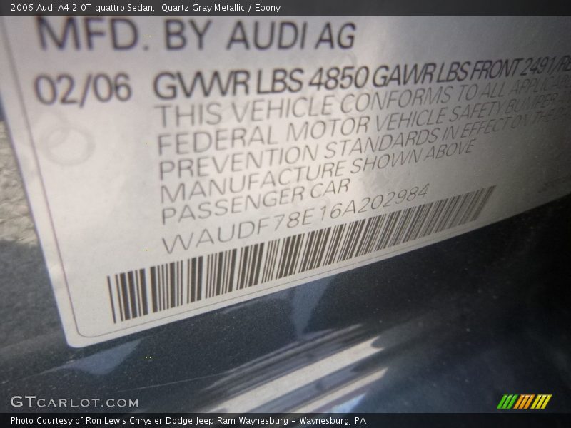 Quartz Gray Metallic / Ebony 2006 Audi A4 2.0T quattro Sedan