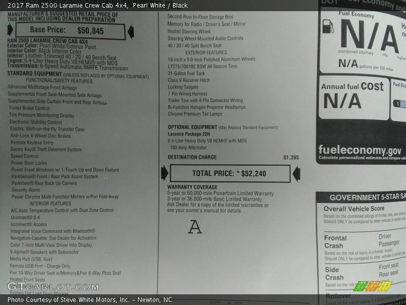Pearl White / Black 2017 Ram 2500 Laramie Crew Cab 4x4