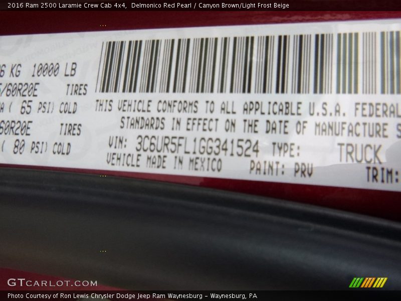 Delmonico Red Pearl / Canyon Brown/Light Frost Beige 2016 Ram 2500 Laramie Crew Cab 4x4