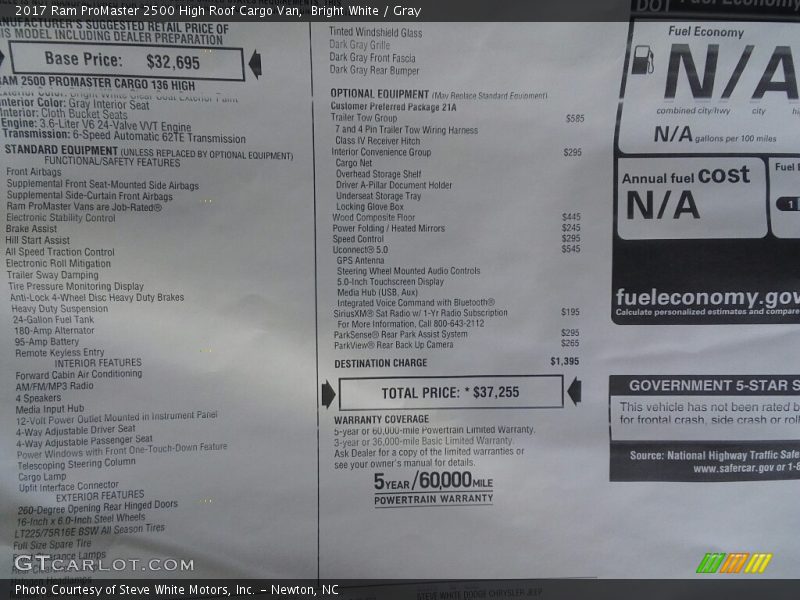 Bright White / Gray 2017 Ram ProMaster 2500 High Roof Cargo Van