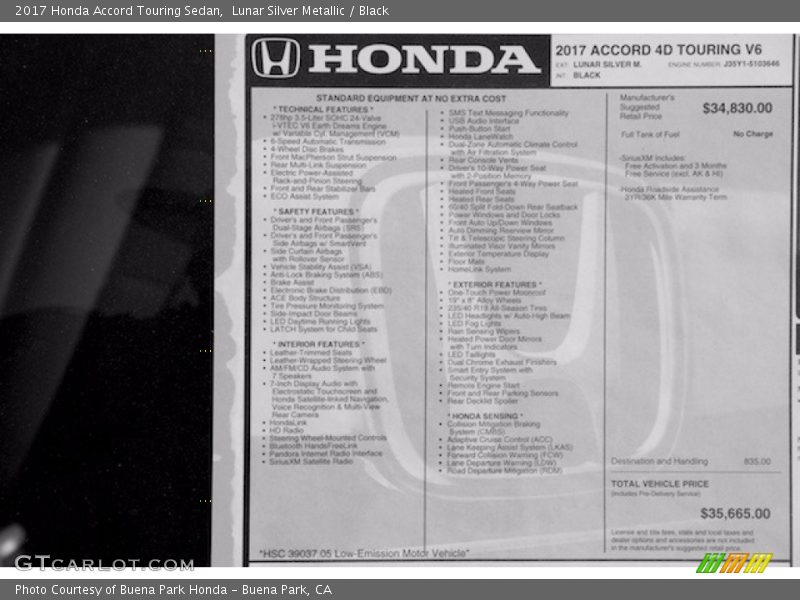 Lunar Silver Metallic / Black 2017 Honda Accord Touring Sedan