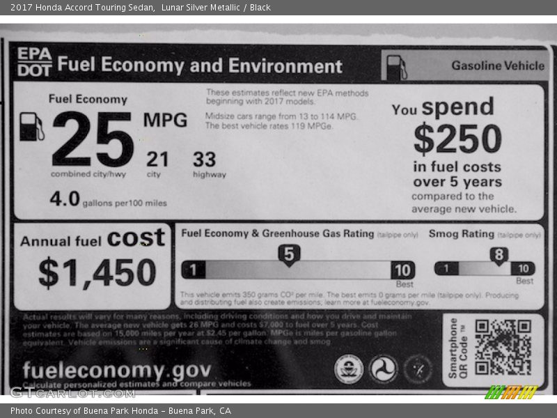 Lunar Silver Metallic / Black 2017 Honda Accord Touring Sedan
