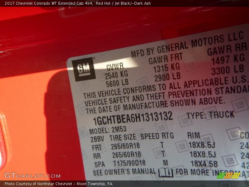 Red Hot / Jet Black/­Dark Ash 2017 Chevrolet Colorado WT Extended Cab 4x4