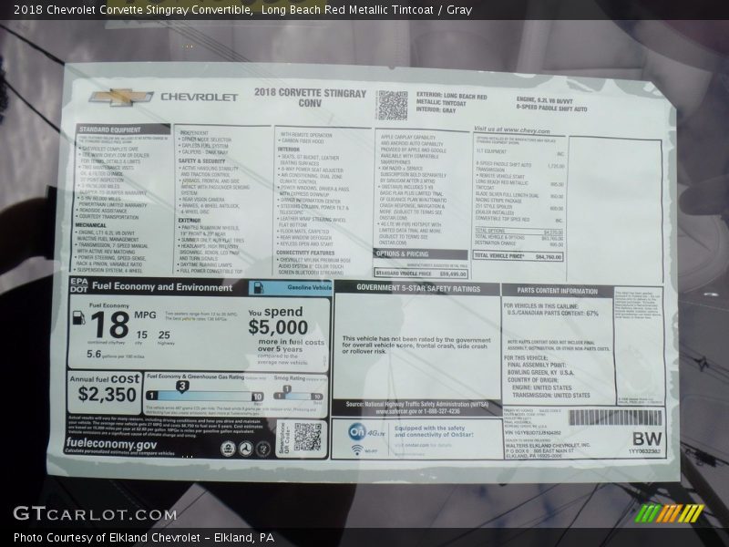 Long Beach Red Metallic Tintcoat / Gray 2018 Chevrolet Corvette Stingray Convertible