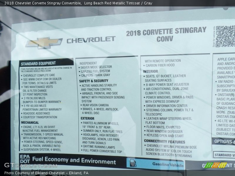 Long Beach Red Metallic Tintcoat / Gray 2018 Chevrolet Corvette Stingray Convertible