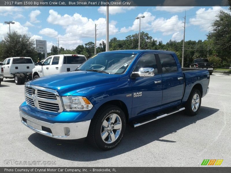 Blue Streak Pearl / Black/Diesel Gray 2017 Ram 1500 Big Horn Crew Cab