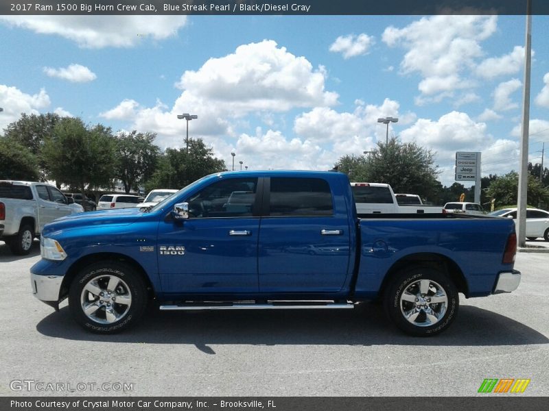 Blue Streak Pearl / Black/Diesel Gray 2017 Ram 1500 Big Horn Crew Cab