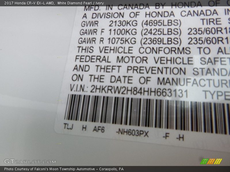 White Diamond Pearl / Ivory 2017 Honda CR-V EX-L AWD
