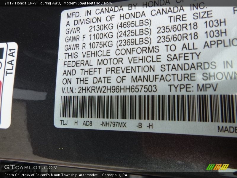 Modern Steel Metallic / Ivory 2017 Honda CR-V Touring AWD