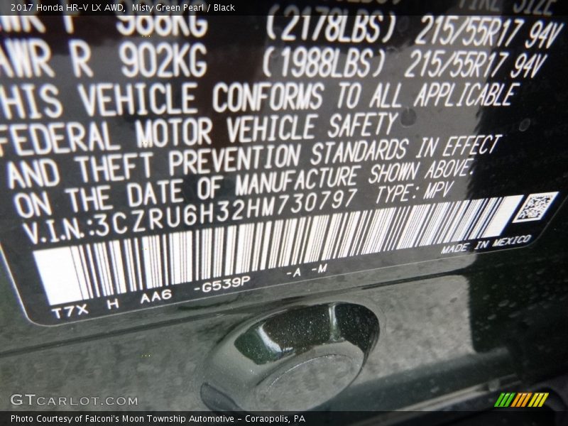 Misty Green Pearl / Black 2017 Honda HR-V LX AWD