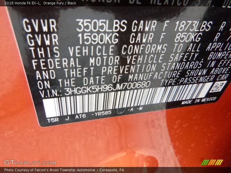 Orange Fury / Black 2018 Honda Fit EX-L