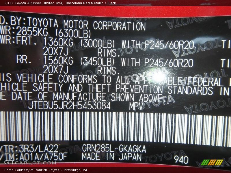 Barcelona Red Metallic / Black 2017 Toyota 4Runner Limited 4x4