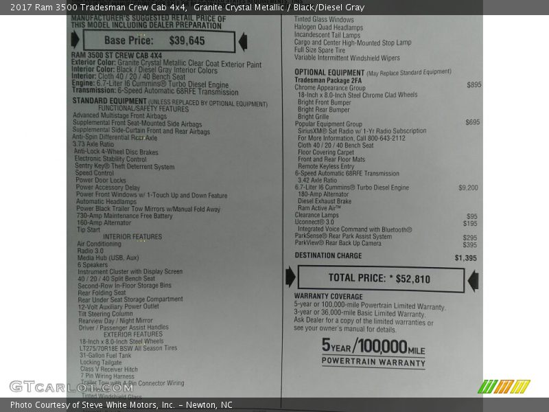 Granite Crystal Metallic / Black/Diesel Gray 2017 Ram 3500 Tradesman Crew Cab 4x4
