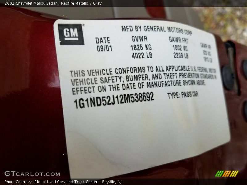 Redfire Metallic / Gray 2002 Chevrolet Malibu Sedan