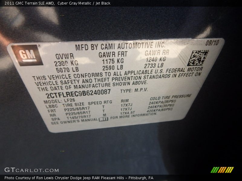Cyber Gray Metallic / Jet Black 2011 GMC Terrain SLE AWD