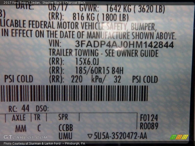 Shadow Black / Charcoal Black 2017 Ford Fiesta S Sedan